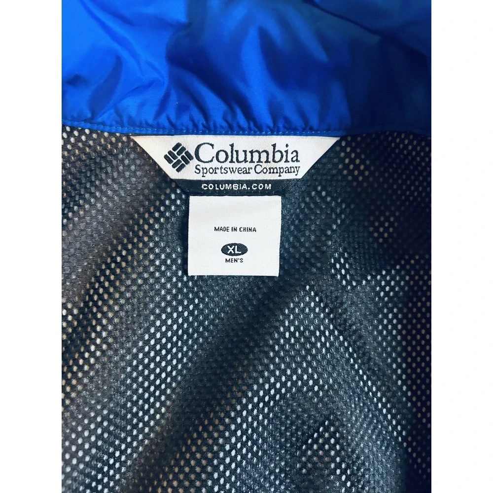 Columbia Mens XL Blue Black Colorblock Windbreaker Jacket Kokanee Crankworx Hood